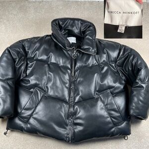 Rebecca Minkoff Puffer Black Faux Leather Full Zip Thick Winter Coat Women Large